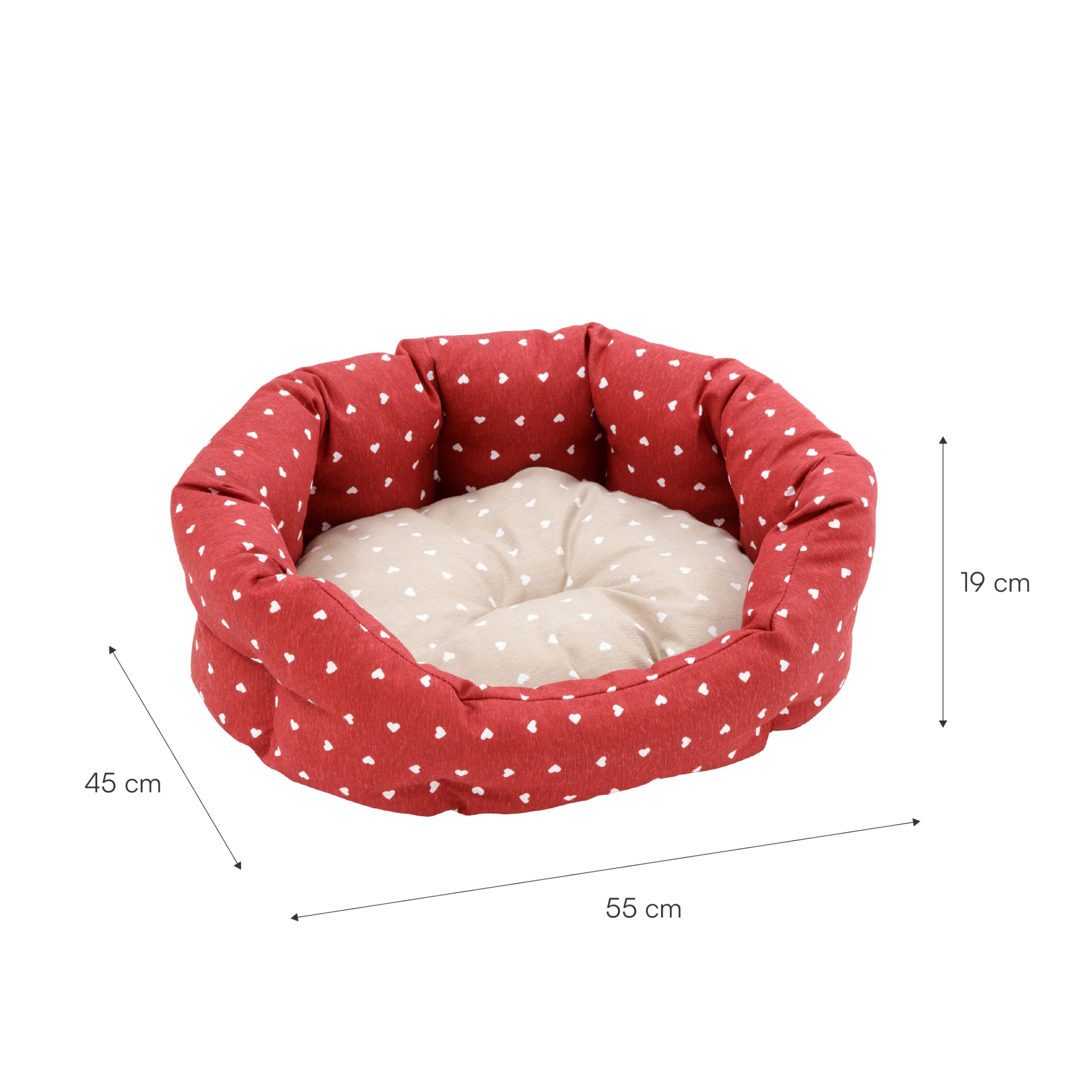 baroni-home-pet-panier-chien-ovale-45x55-cm-rouge-c-urs-blancs image 3