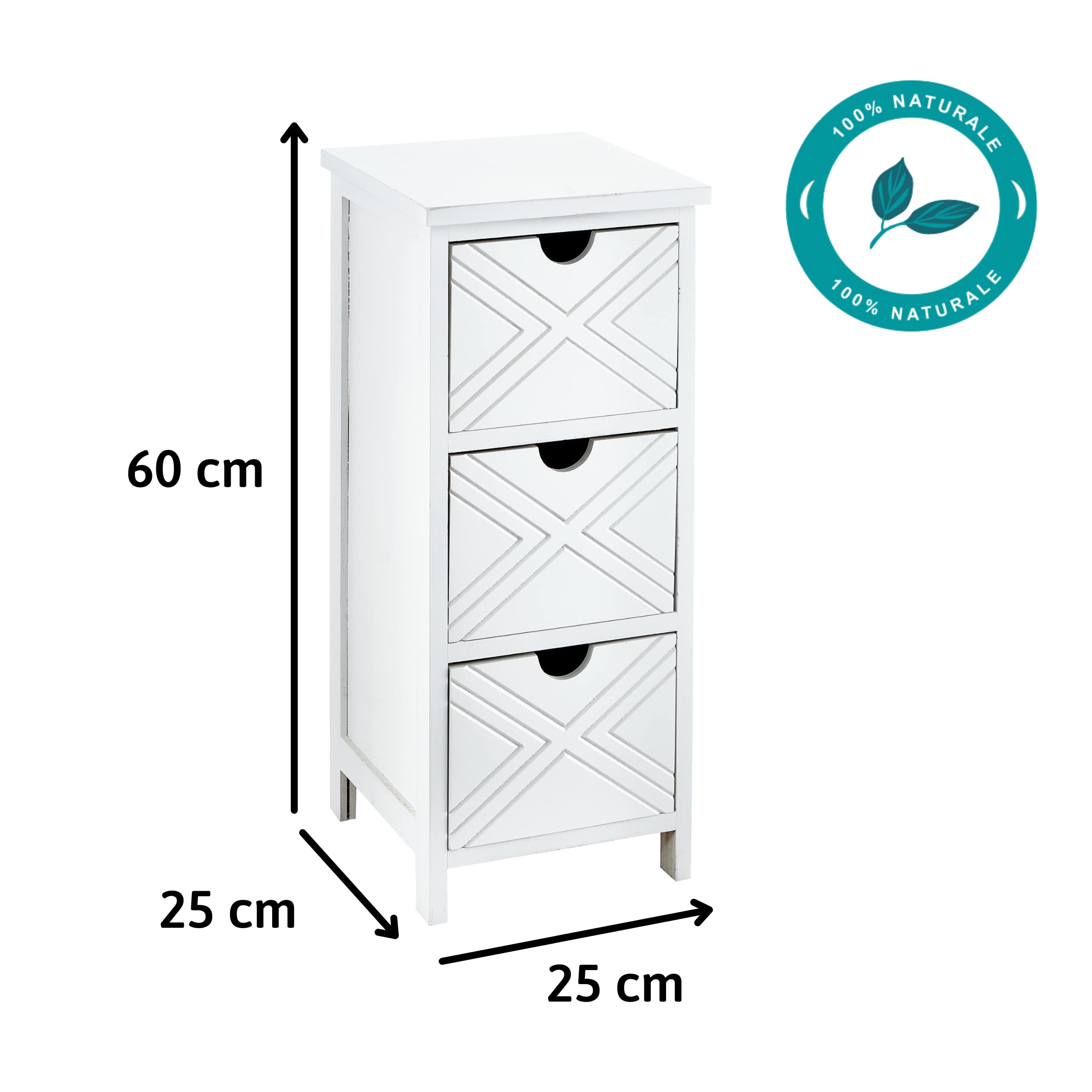 baroni-home-mobili-table-de-chevet-bois-3-tiroirs-25x25x60-cm image 3