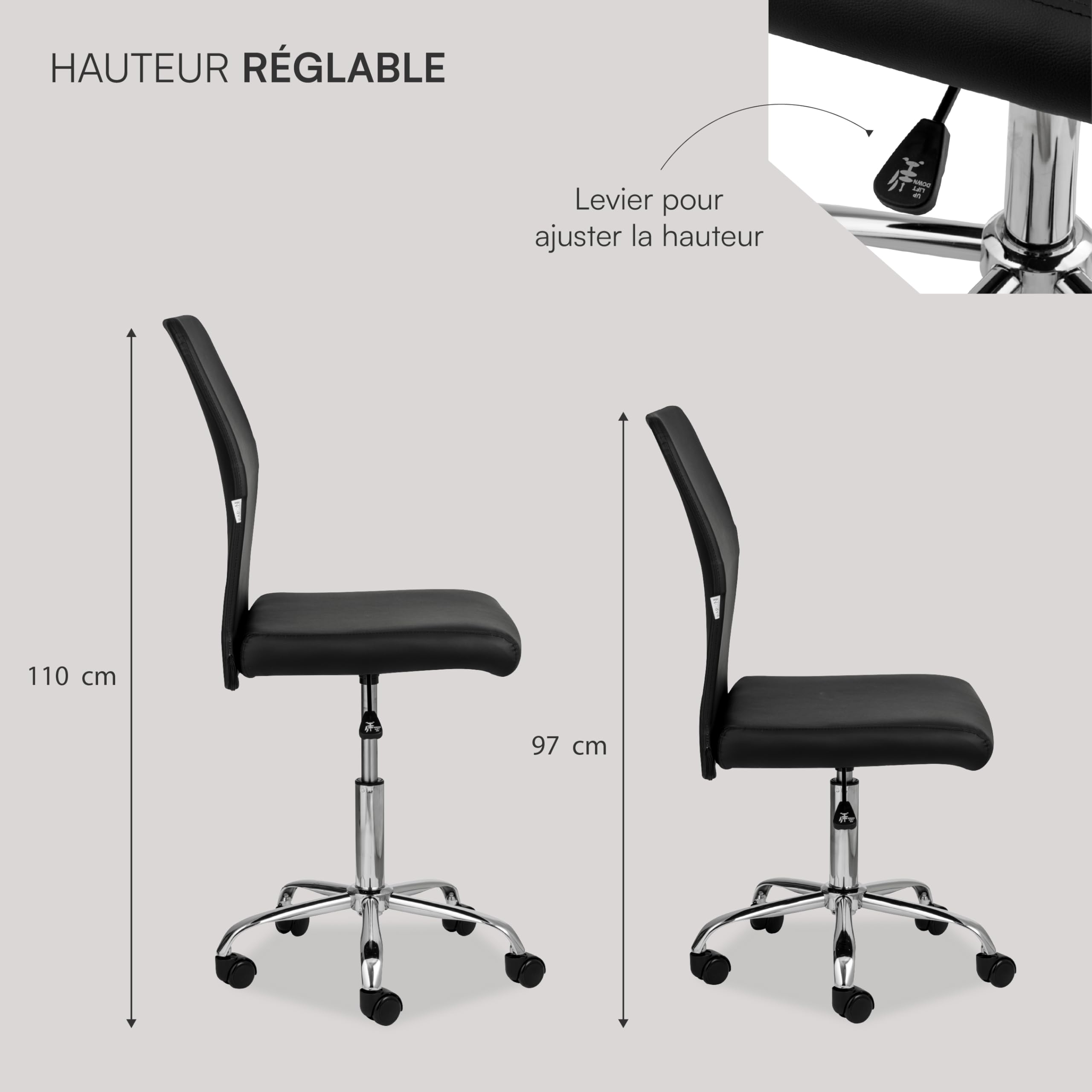 baroni-home-sedie-chaise-bureau-noir-similicuir-r-glable-360 image 4