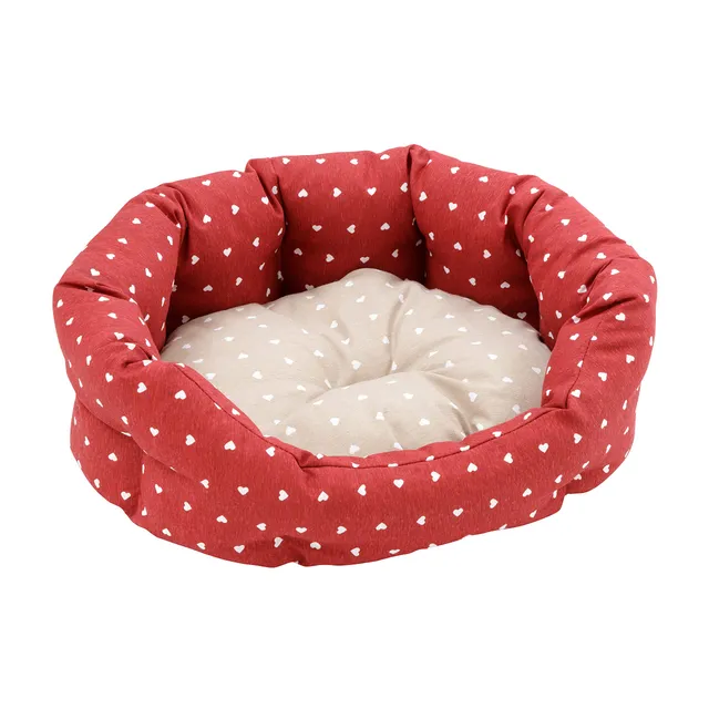 baroni-home-pet-panier-chien-ovale-45x55-cm-rouge-c-urs-blancs image 1