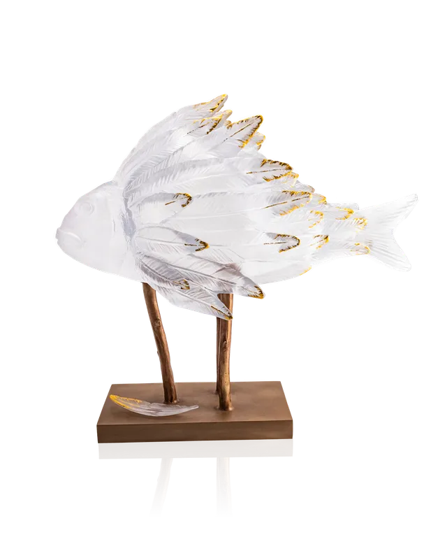 daum-art-cristal-punky-fish-sculpture-blanc-or-25-ex image 1