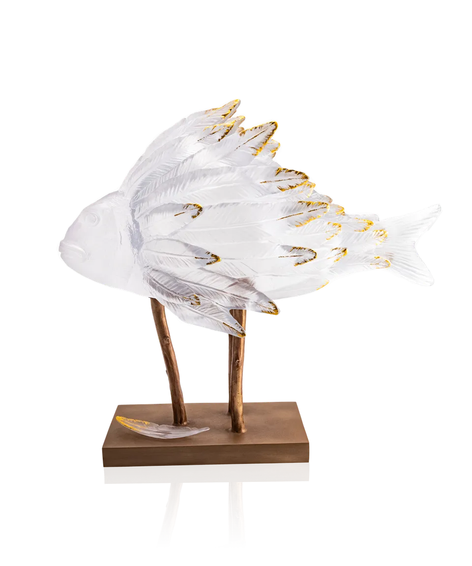 daum-art-cristal-punky-fish-sculpture-blanc-or-25-ex image 1