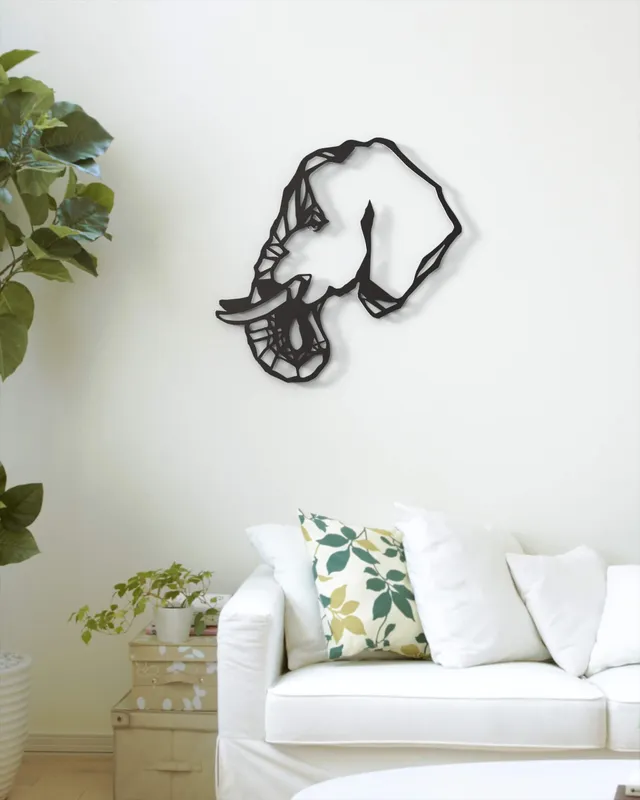 je-suis-art-animaux-l-phant-one-line-tableau-mural-m-tal-noir image 1