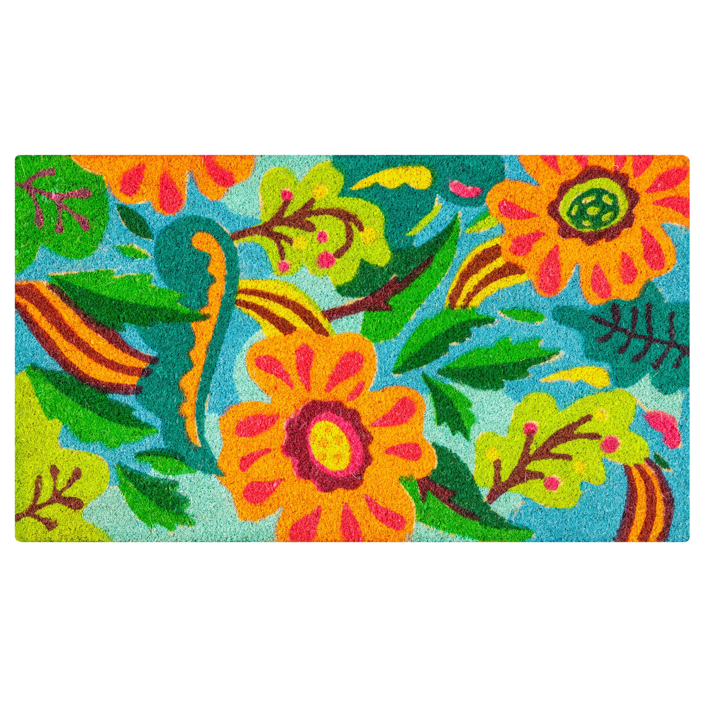 baroni-home-tessile-casa-paillasson-coco-fleurs-fond-bleu-70x40-cm image 1