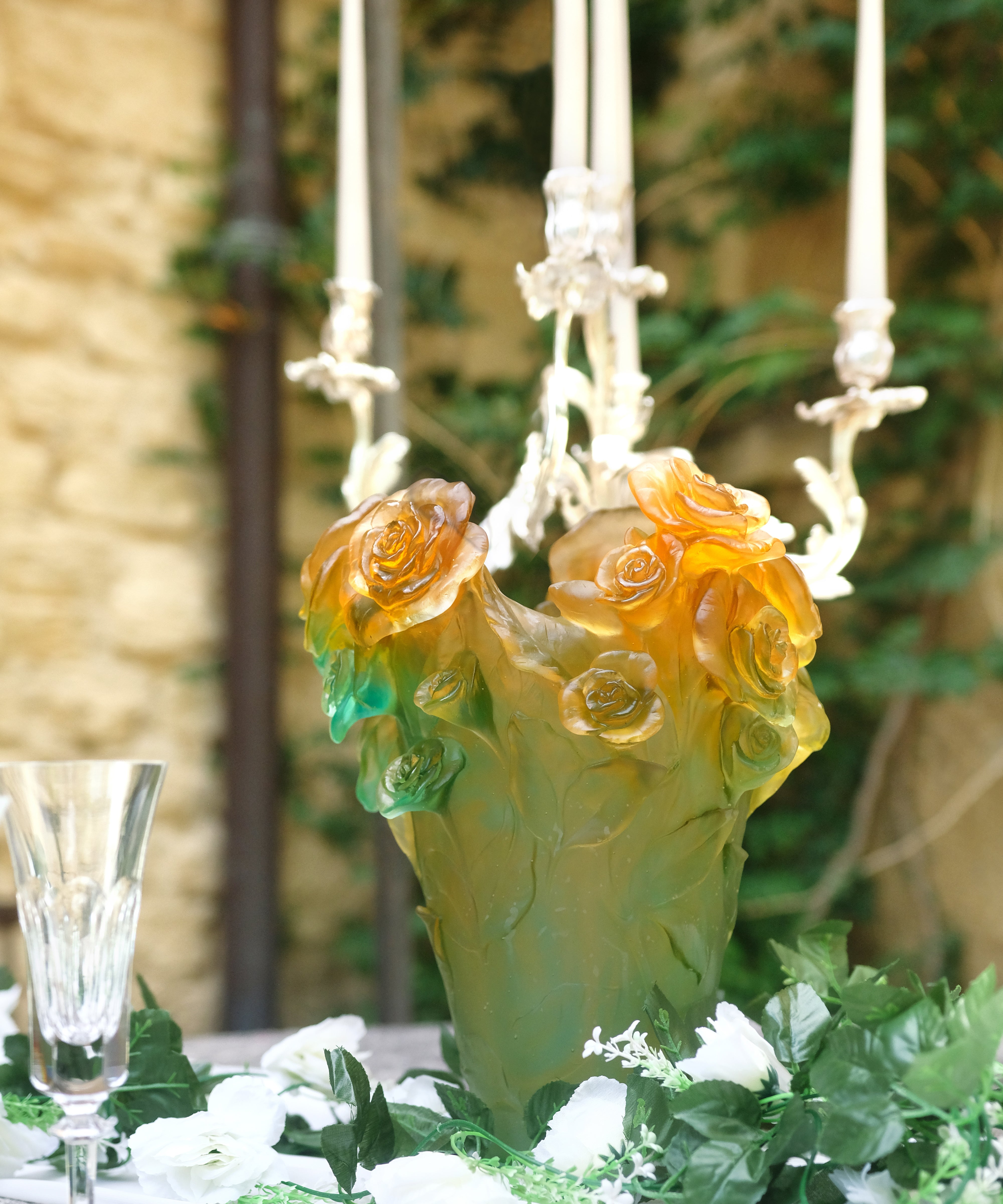 daum-rose-passion-vase-cristal-vert-et-orange image 2