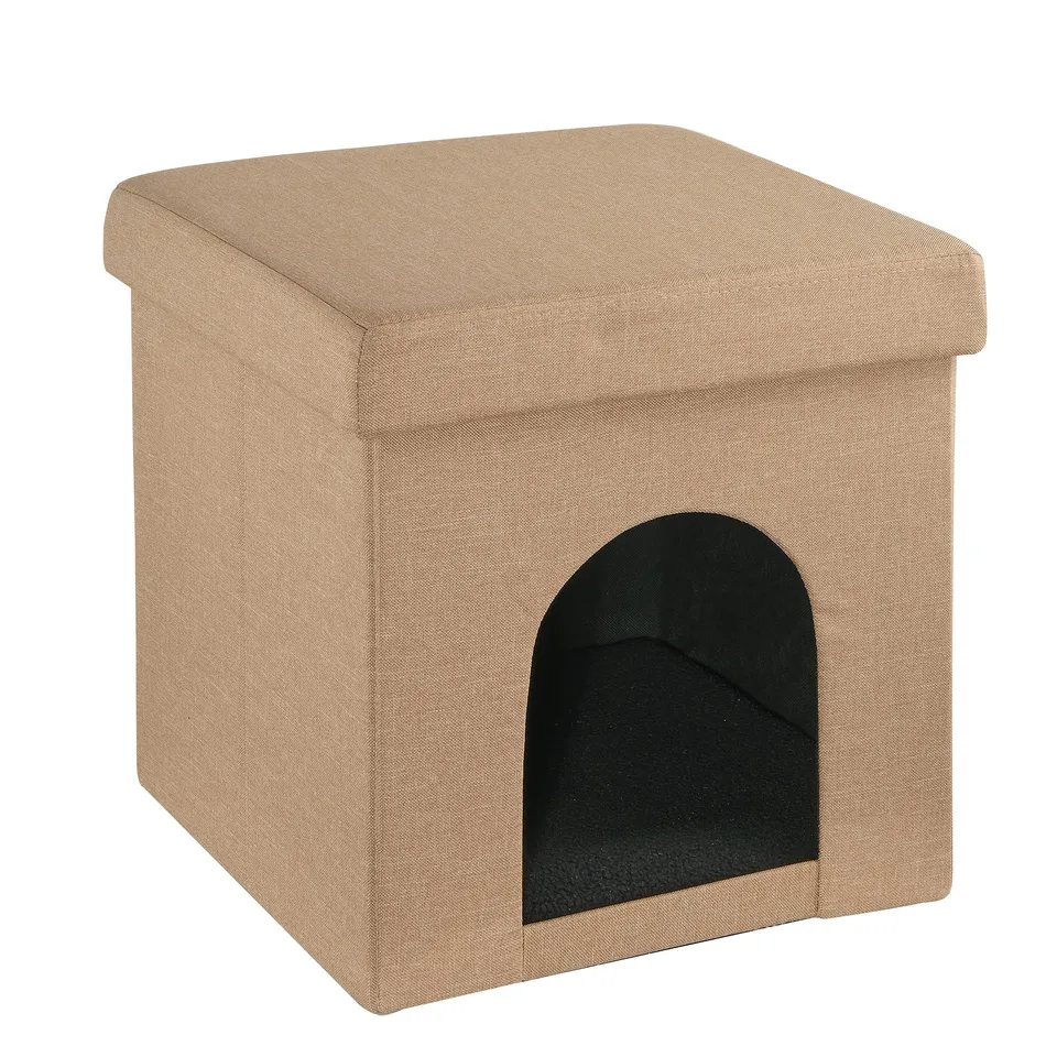 baroni-home-pet-panier-chien-chat-taupe-pliable-38x38x38 image 1