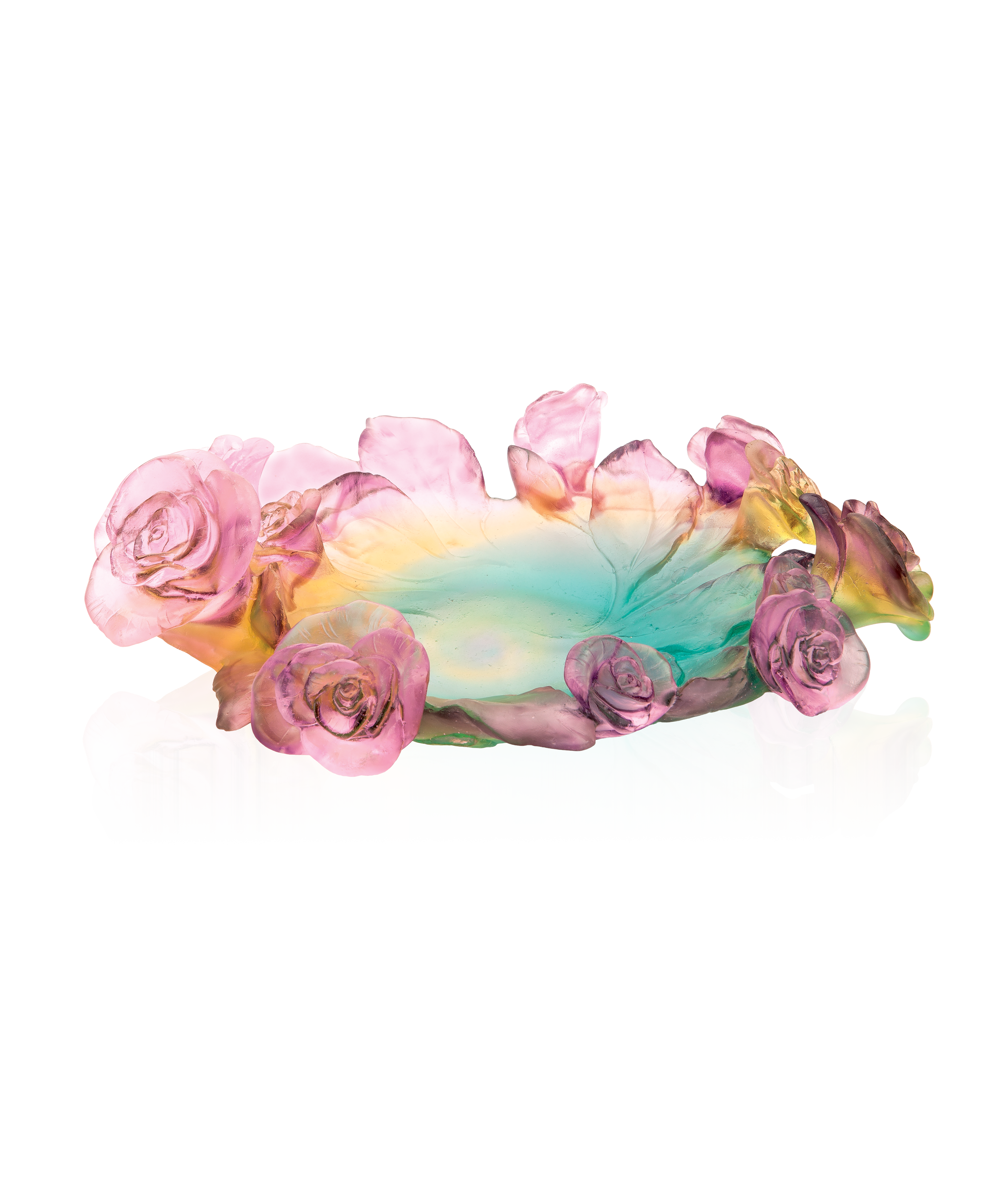 daum-rose-passion-coupe-cristal-verte-et-rose-florale image 1