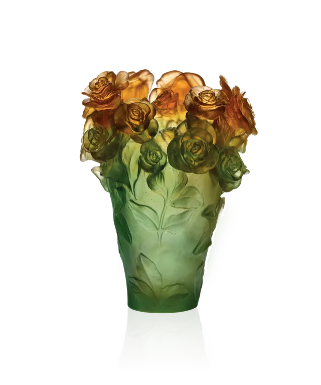 daum-rose-passion-vase-cristal-vert-et-orange image 1