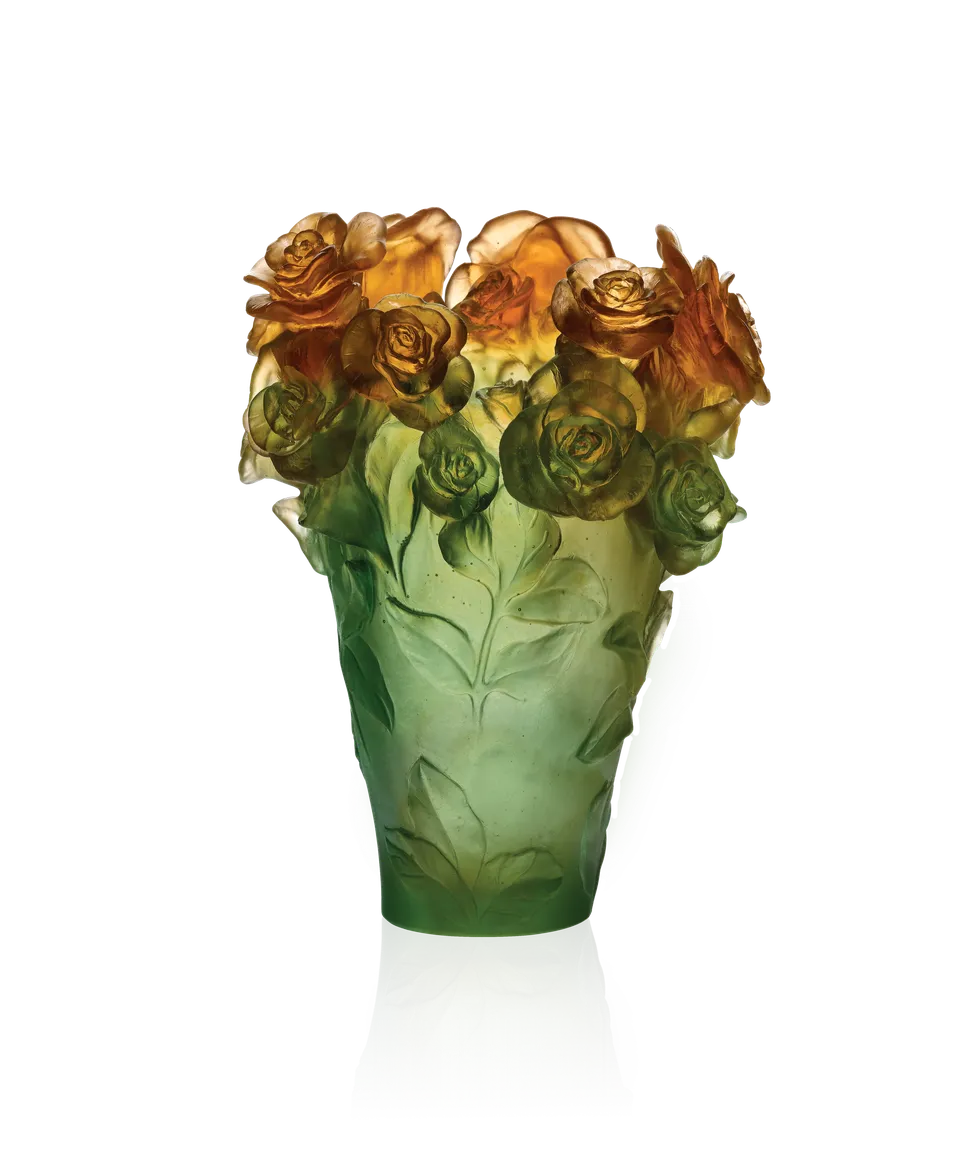 daum-rose-passion-vase-cristal-vert-et-orange image 1