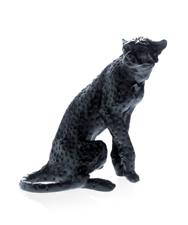daum-univers-animalier-gu-pard-assis-noir-leroy-sculpture-1000-ex image 1
