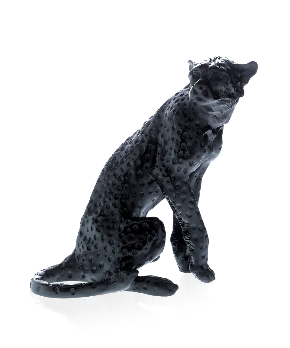 daum-univers-animalier-gu-pard-assis-noir-leroy-sculpture-1000-ex image 1