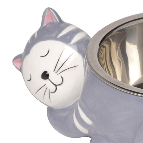 baroni-home-pet-bol-c-ramique-chat-gris-21-cm-acier-inox image 6