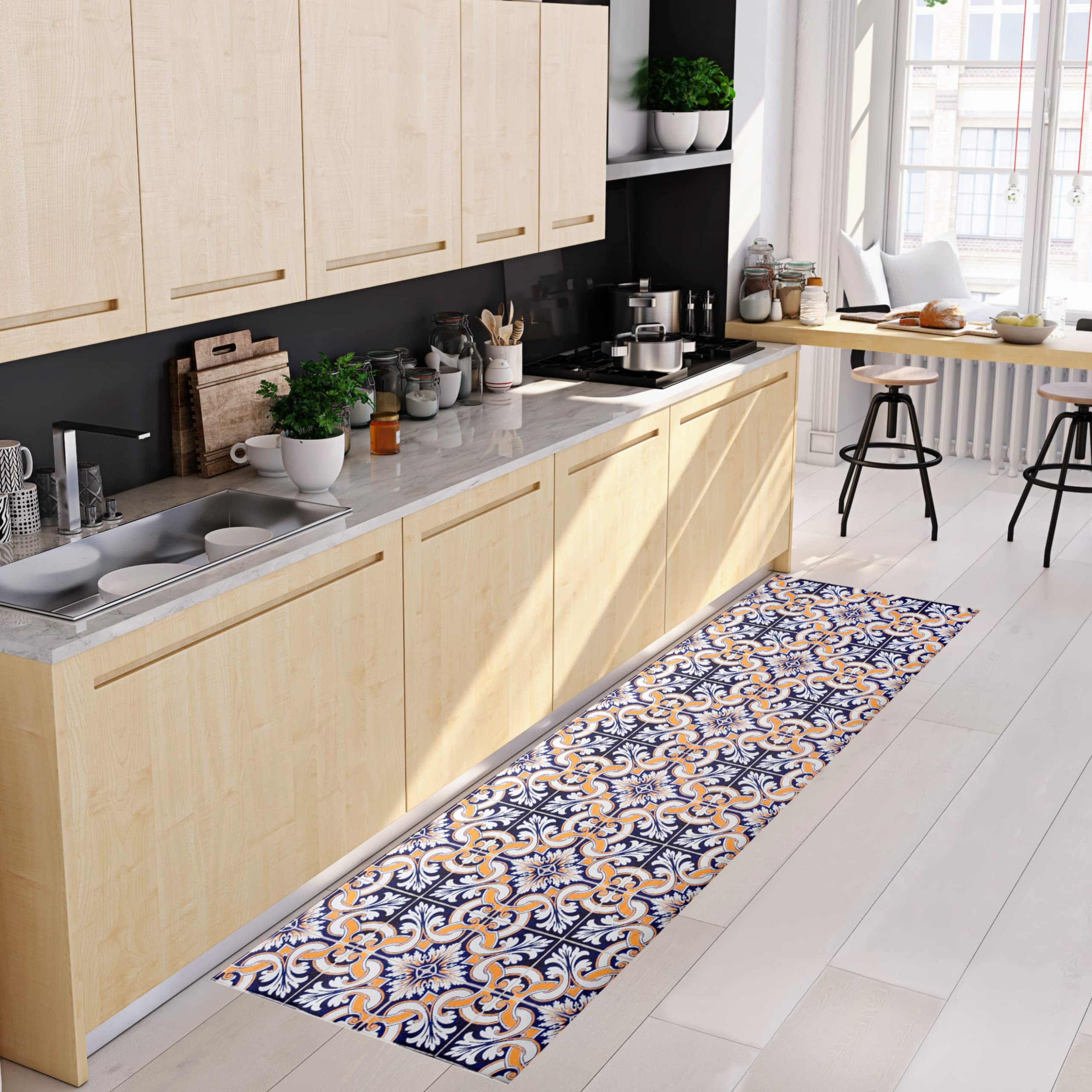 baroni-home-cucina-tapis-cuisine-pvc-bleu-jaune-60x180 image 3