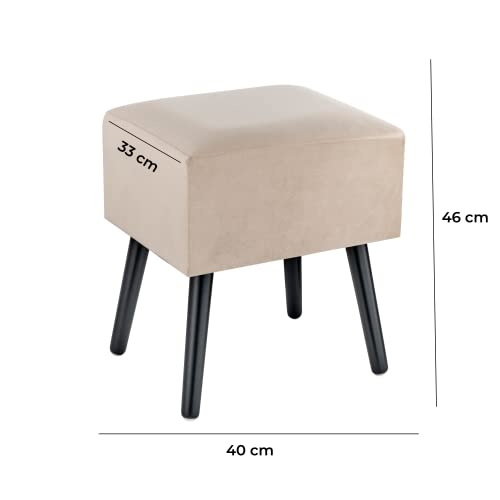 baroni-home-pouf-velours-beige-40x33x46-pieds-bois-salon image 8