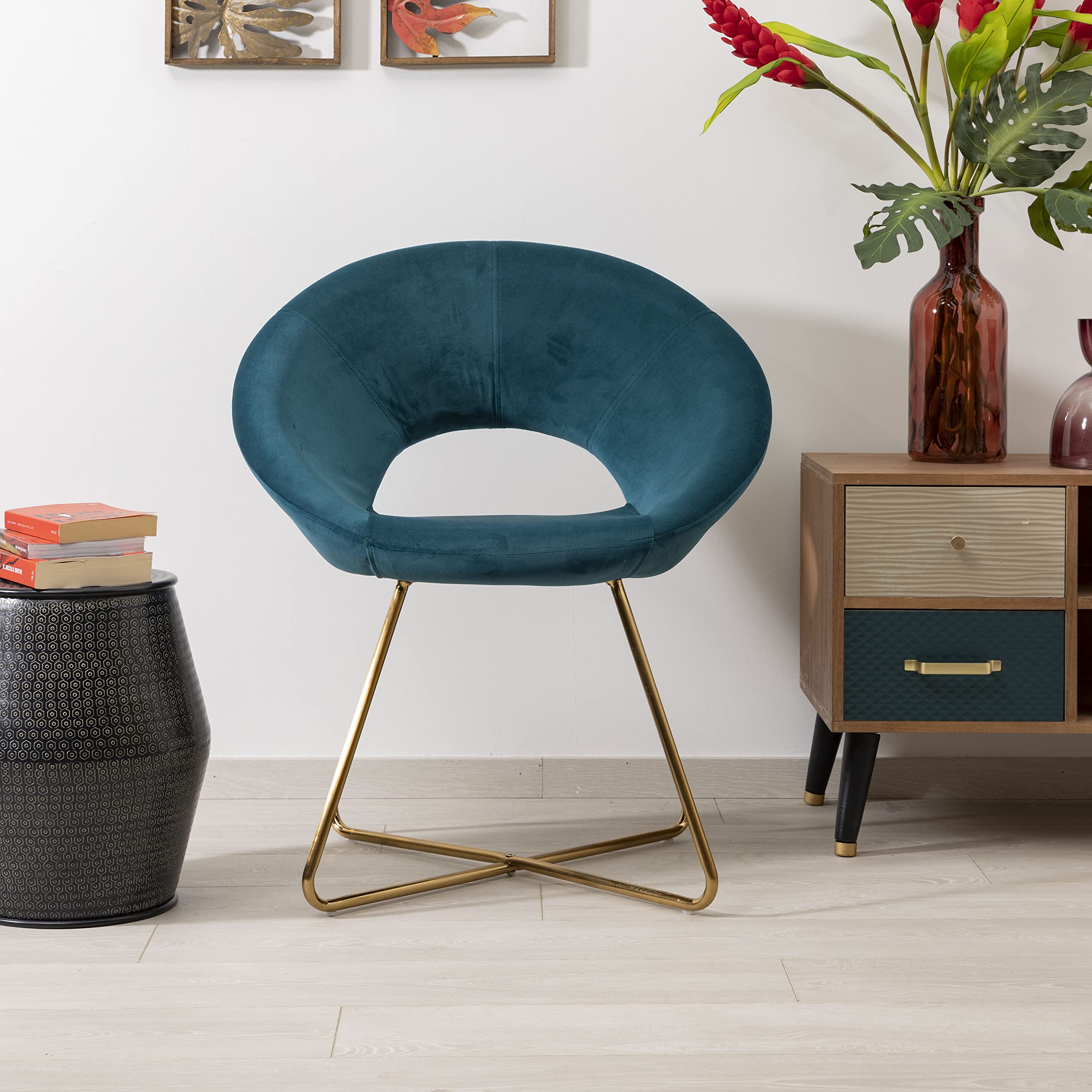 baroni-home-poltrone-fauteuil-velours-bleu-p-trole-pieds-or image 2