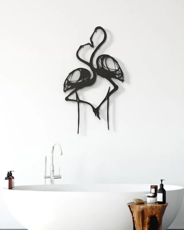 je-suis-art-animaux-flamant-rose-couple-tableau-m-tal-noir image 1