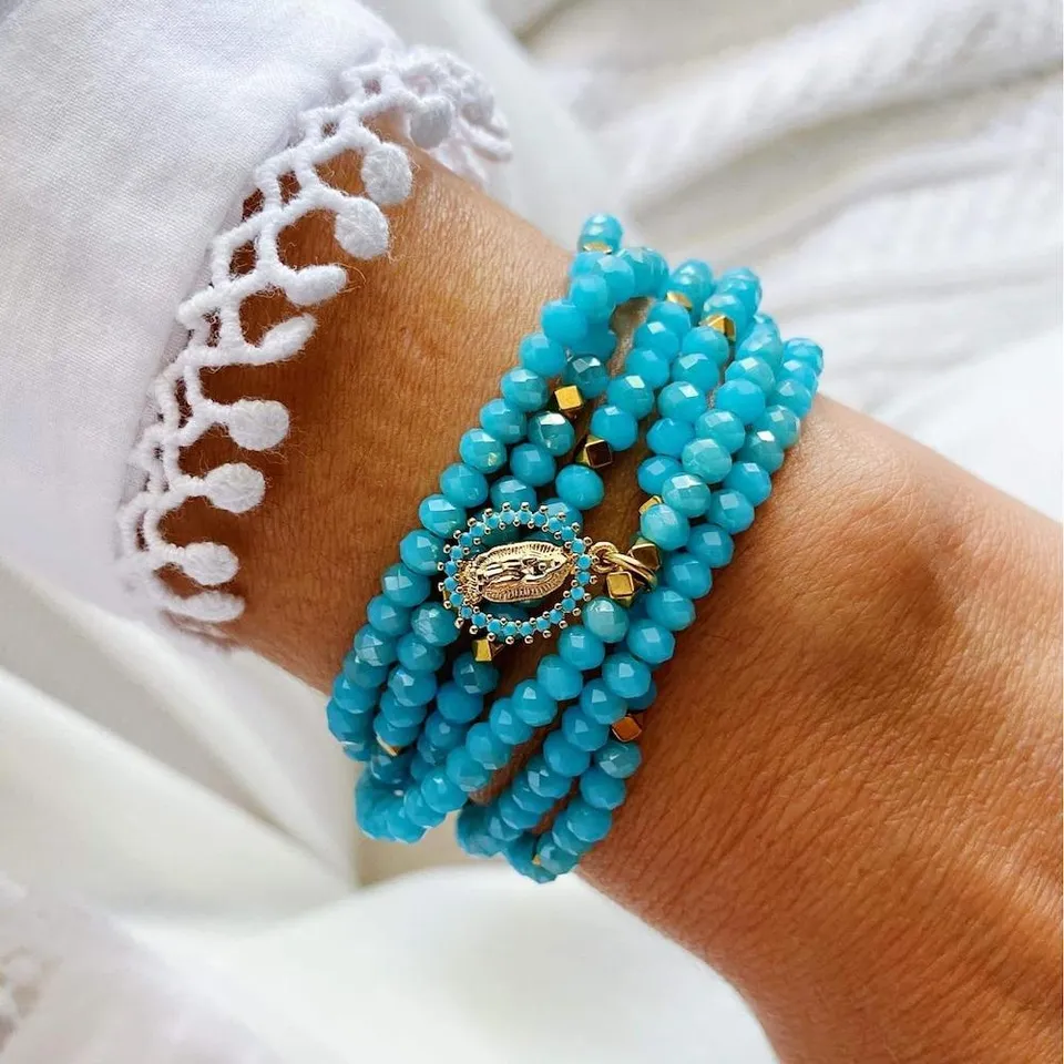 luisa-paix-o-bracelet-perles-verre-turquoise-18-22-cm image 1