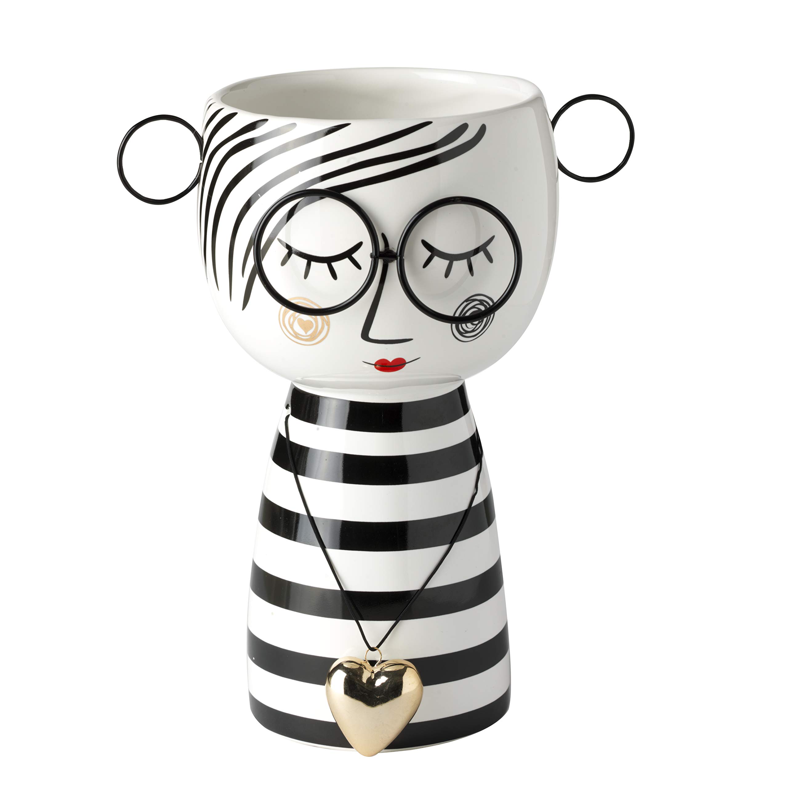 baroni-home-decorazioni-vase-visage-c-ramique-fille-robe-rayures image 1