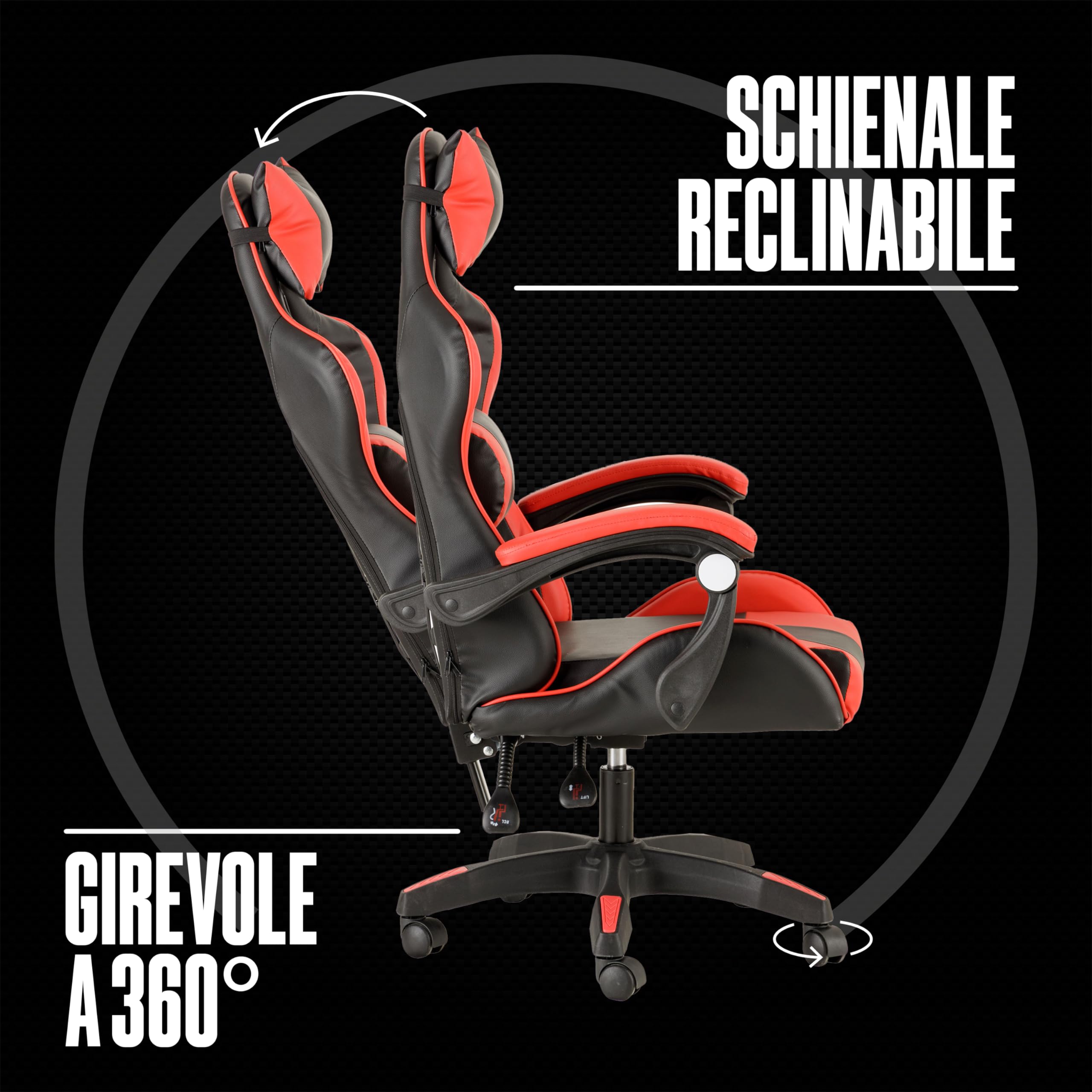 baroni-home-sedie-chaise-gaming-rouge-massage-lombaire-simili-cuir image 5