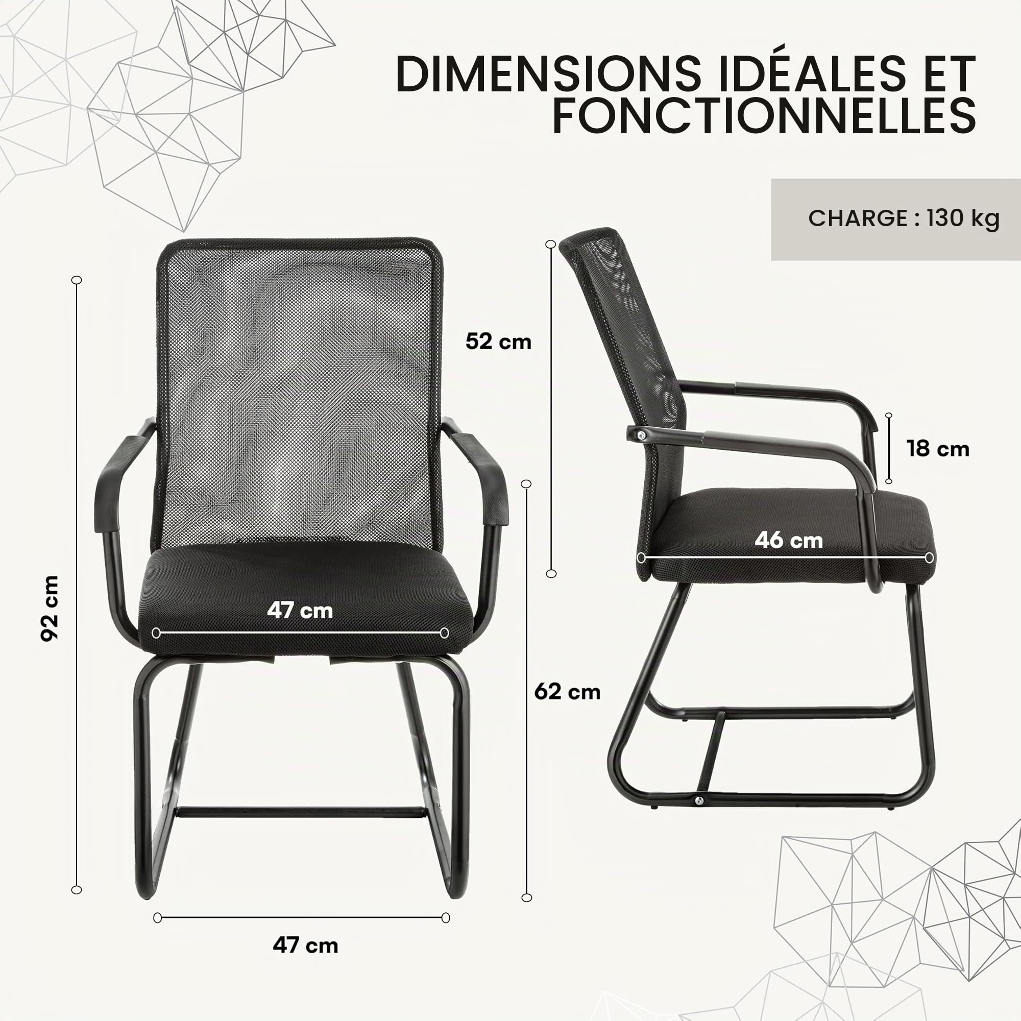 baroni-home-sedie-chaise-bureau-noire-accoudoirs-toile-respirante image 3