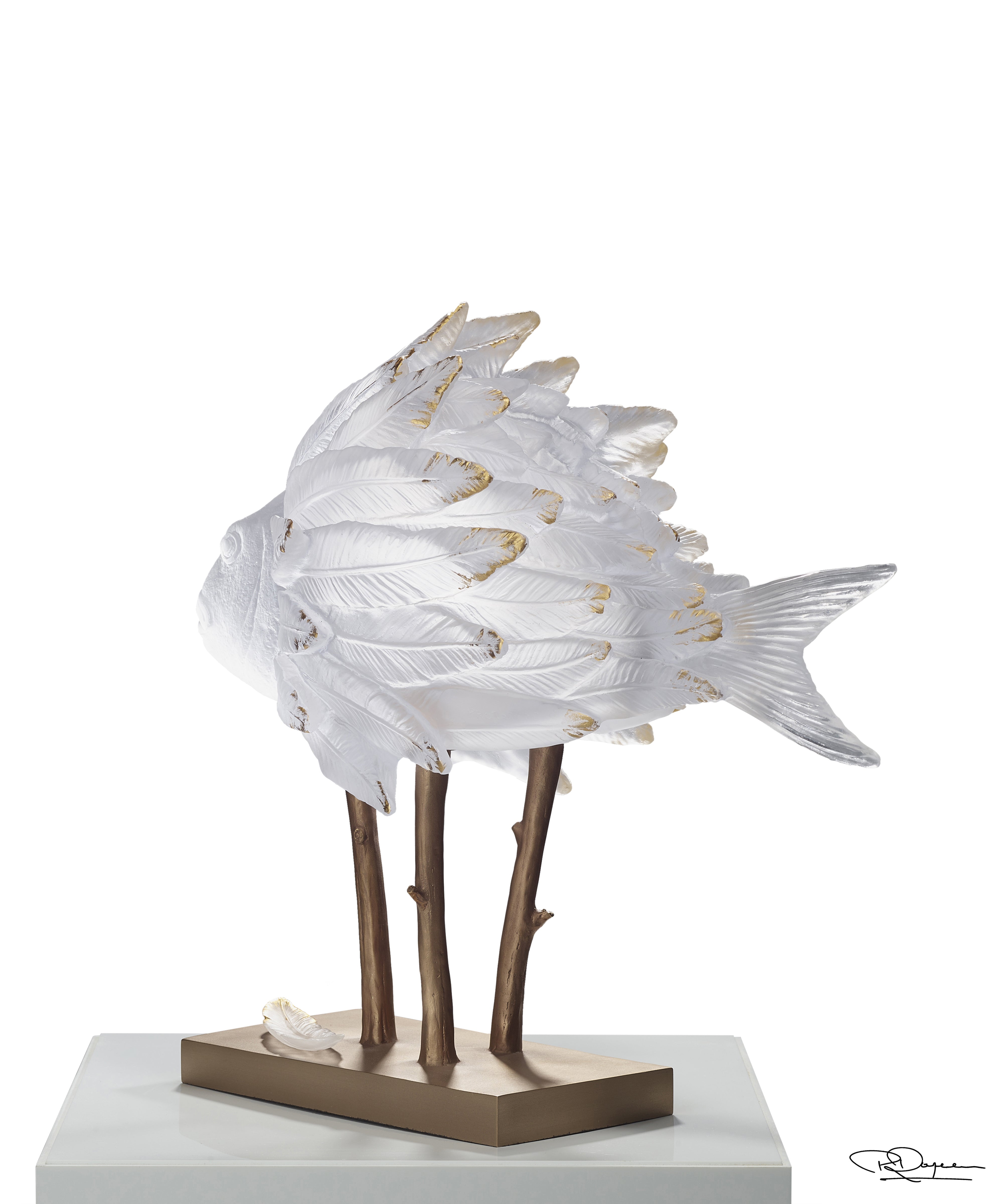 daum-art-cristal-punky-fish-sculpture-blanc-or-25-ex image 3