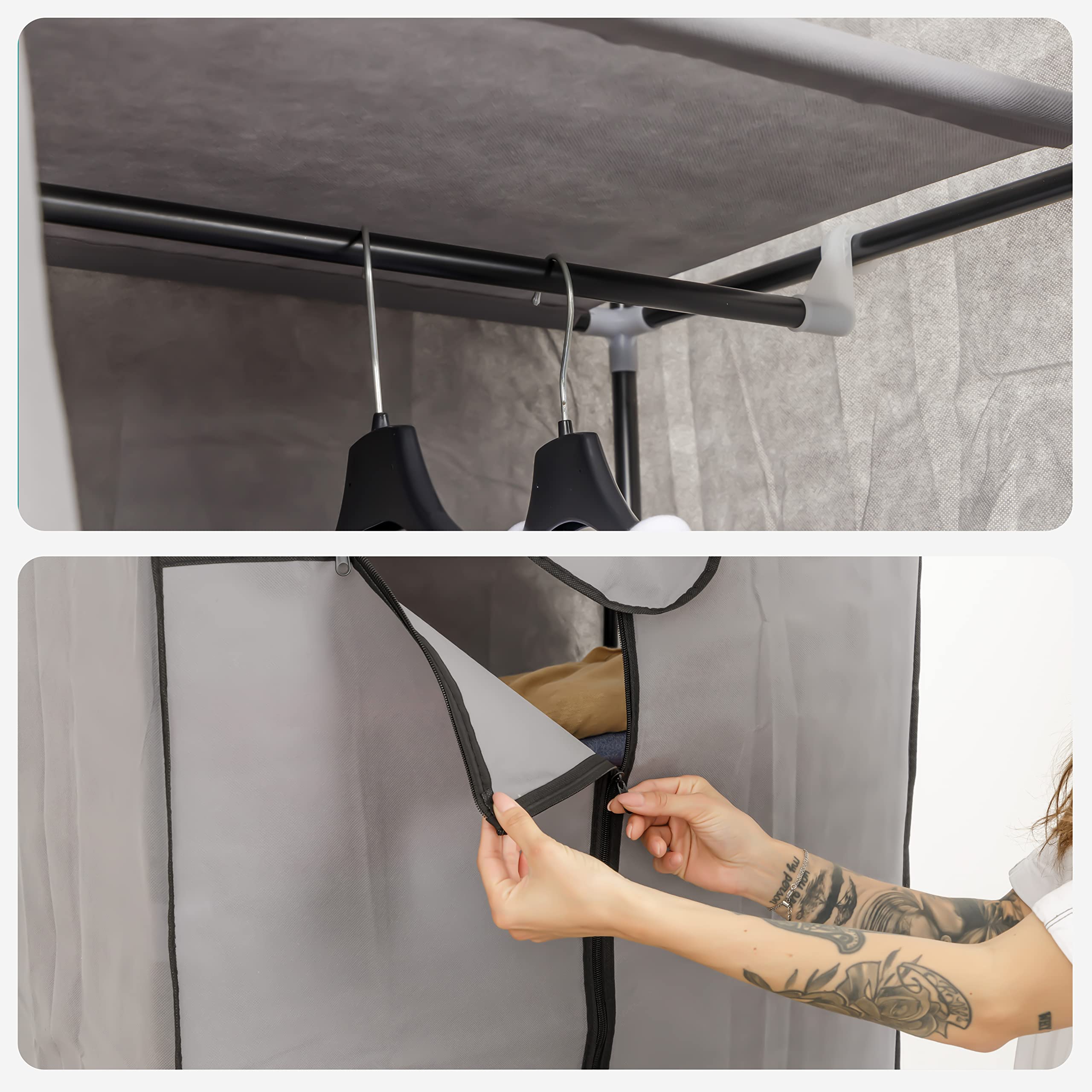 baroni-home-organizzazione-armoire-tissu-pliable-gris-1-tag-re-45x70x155-cm image 4