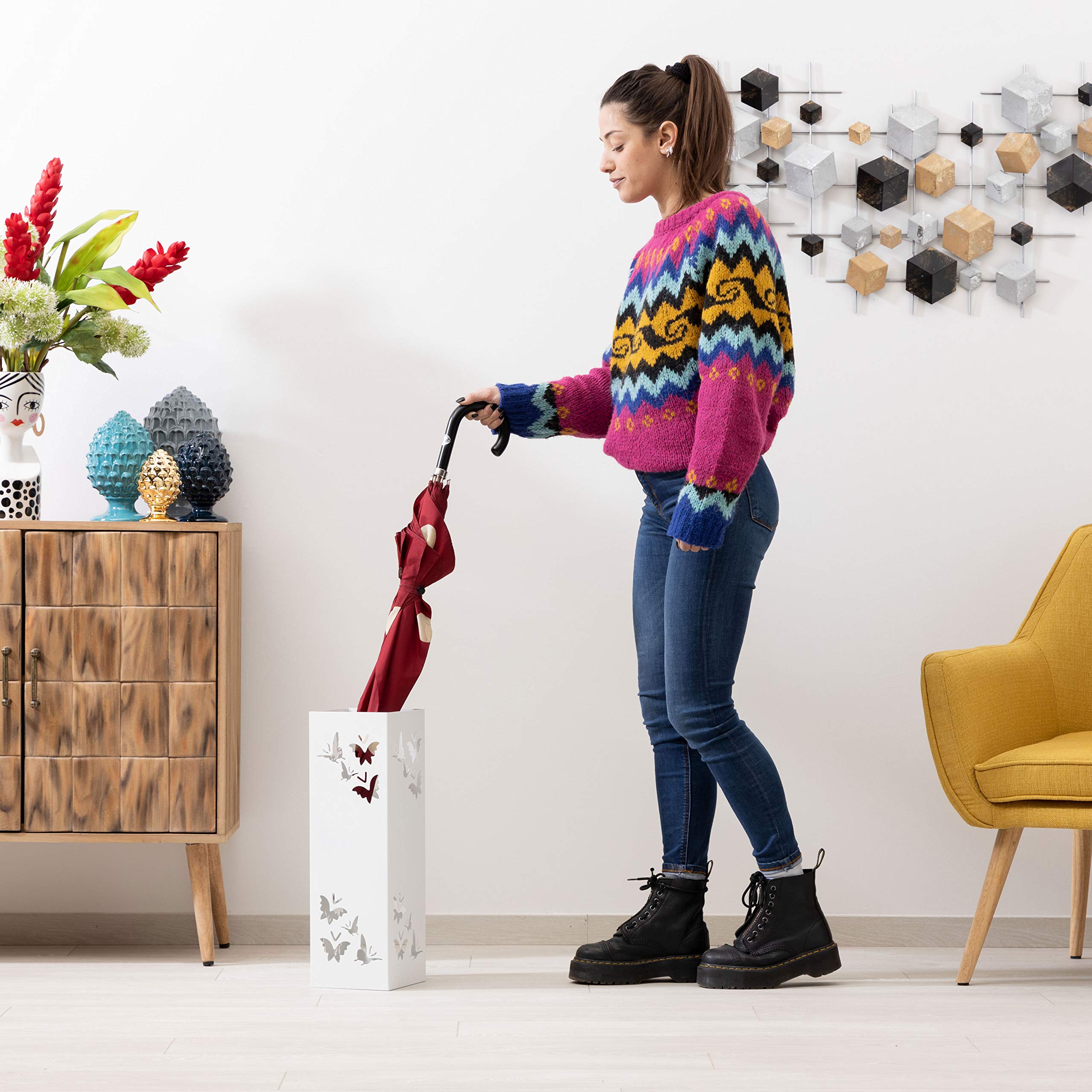baroni-home-portaombrelli-porte-parapluie-blanc-papillons-49-cm image 6