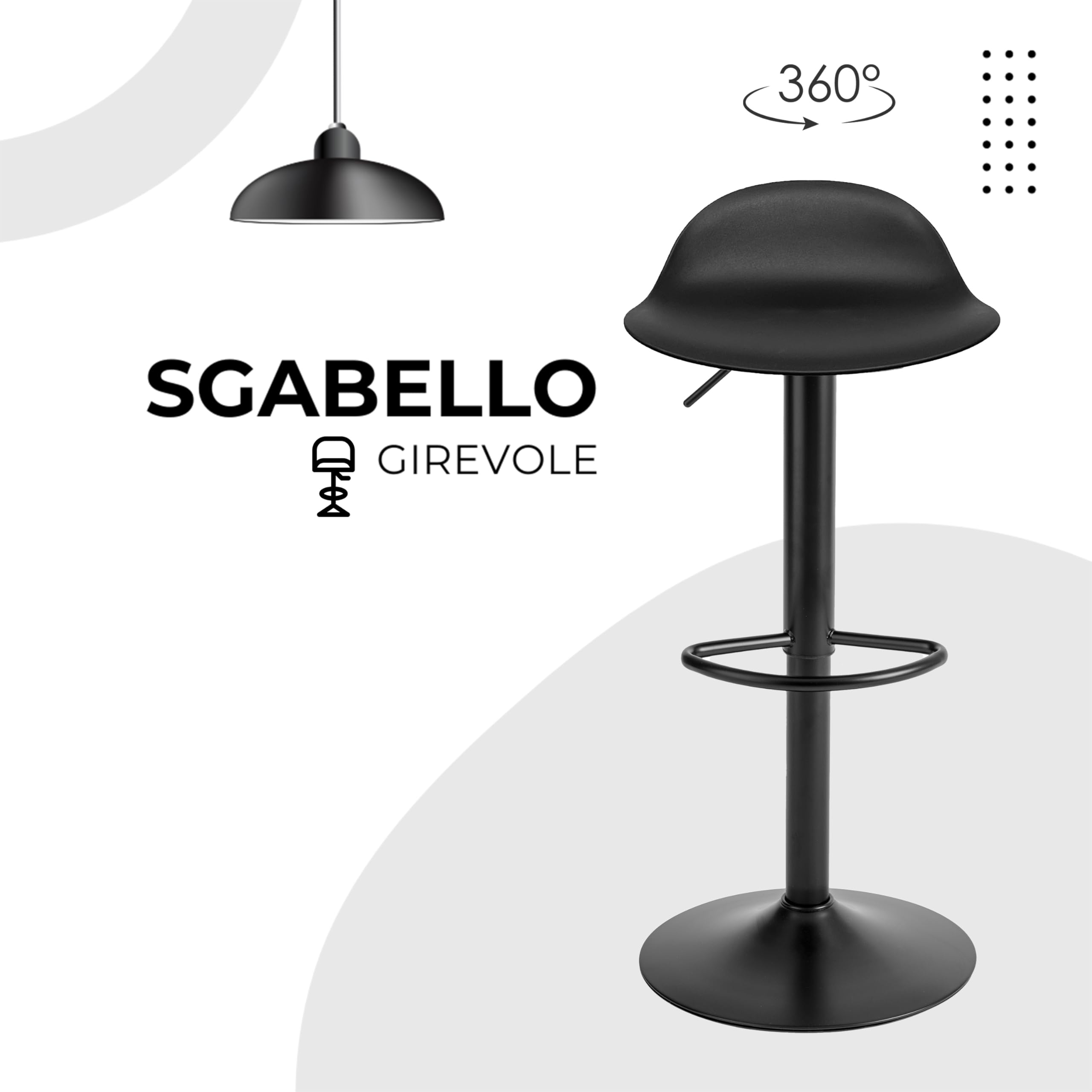baroni-home-sedie-tabouret-bar-noir-r-glable-64-86-cm image 3