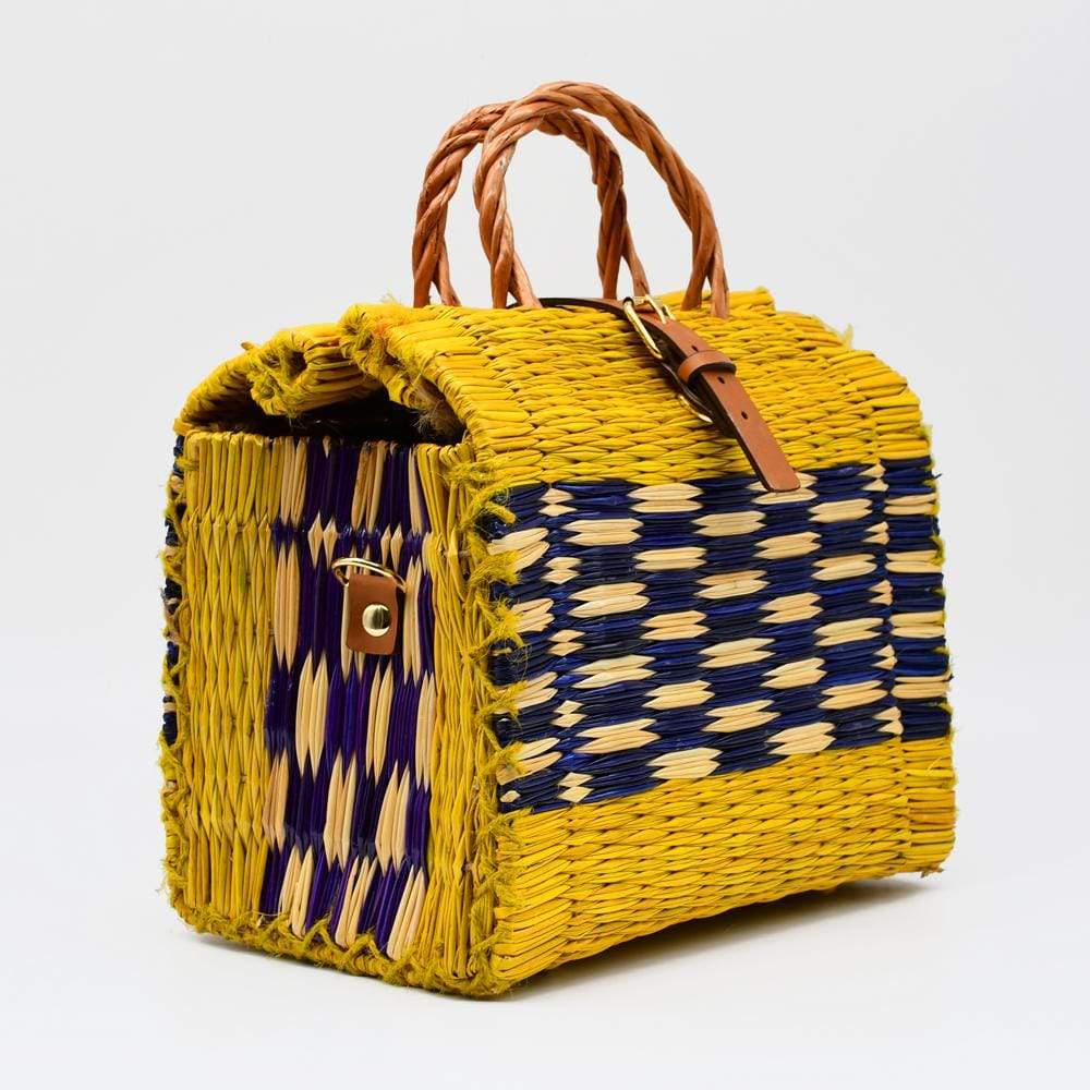 luisa-paix-o-sac-cabas-jonc-26-cm-jaune-bleu-cuir image 2