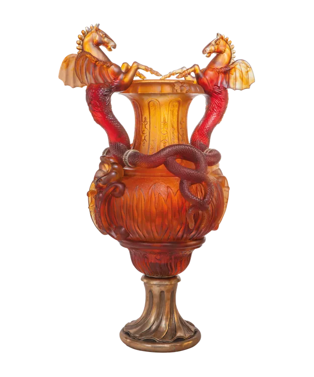 daum-chevaux-ail-s-vase-ambre-cristal-50-ex image 1