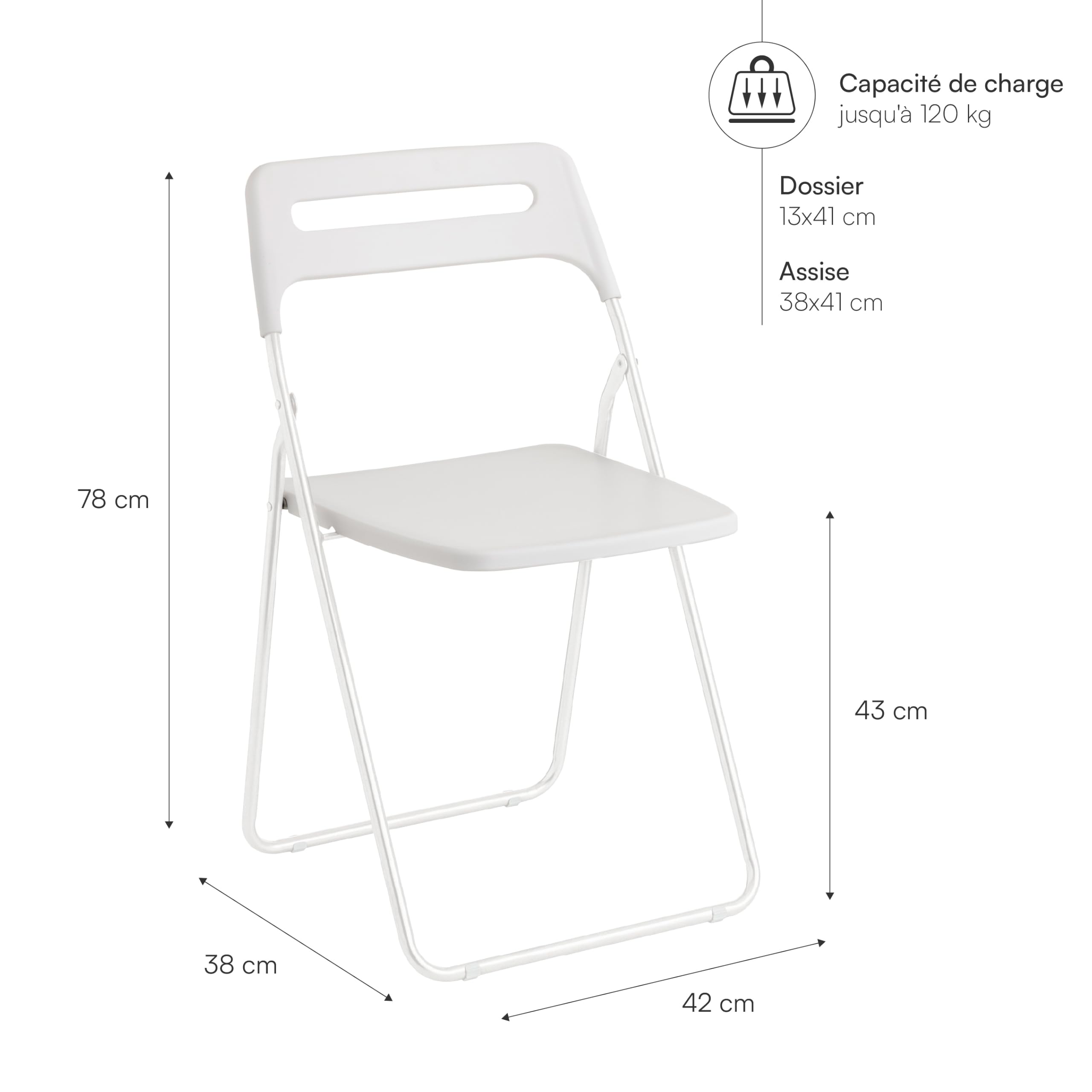 baroni-home-sedie-chaise-pliante-blanc-42x38x78cm-acier image 3