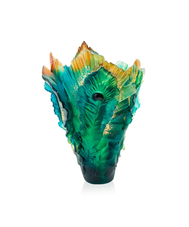 daum-univers-v-g-tal-fleur-de-paon-vase-grand-mod-le-dor-feuille-d-or image 1