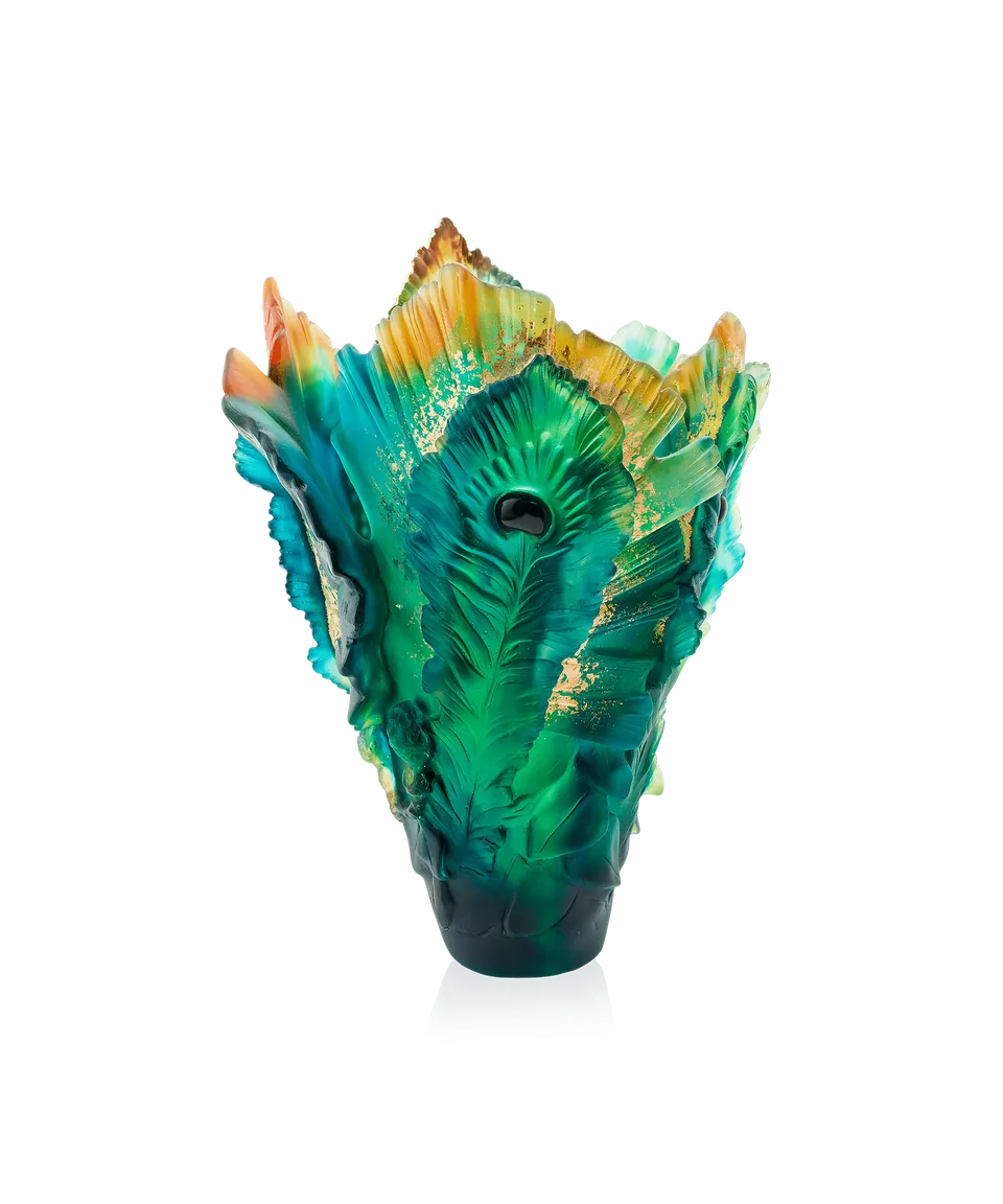 daum-univers-v-g-tal-fleur-de-paon-vase-grand-mod-le-dor-feuille-d-or image 1