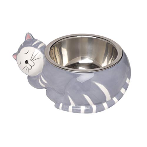 baroni-home-pet-bol-c-ramique-chat-gris-21-cm-acier-inox image 4