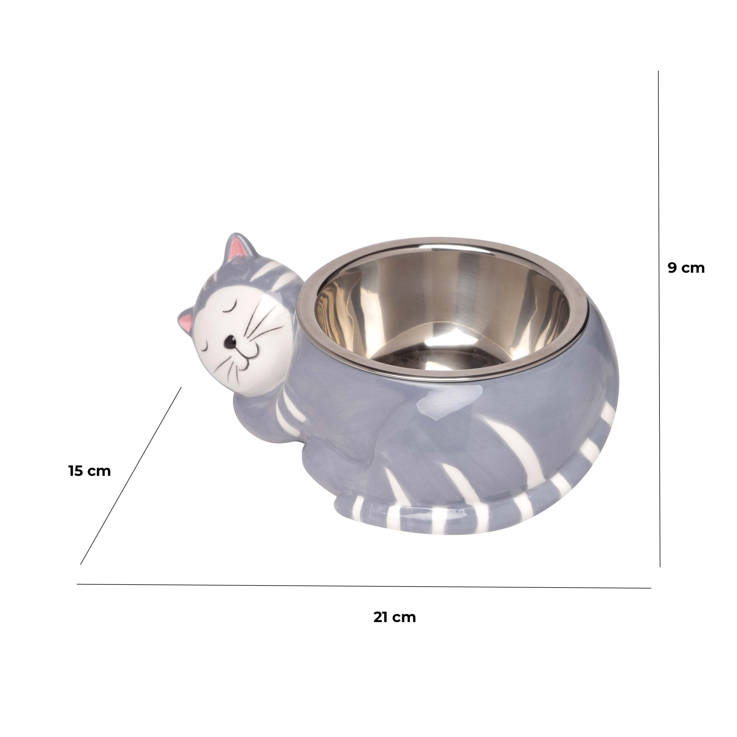 baroni-home-pet-bol-c-ramique-chat-gris-21-cm-acier-inox image 2