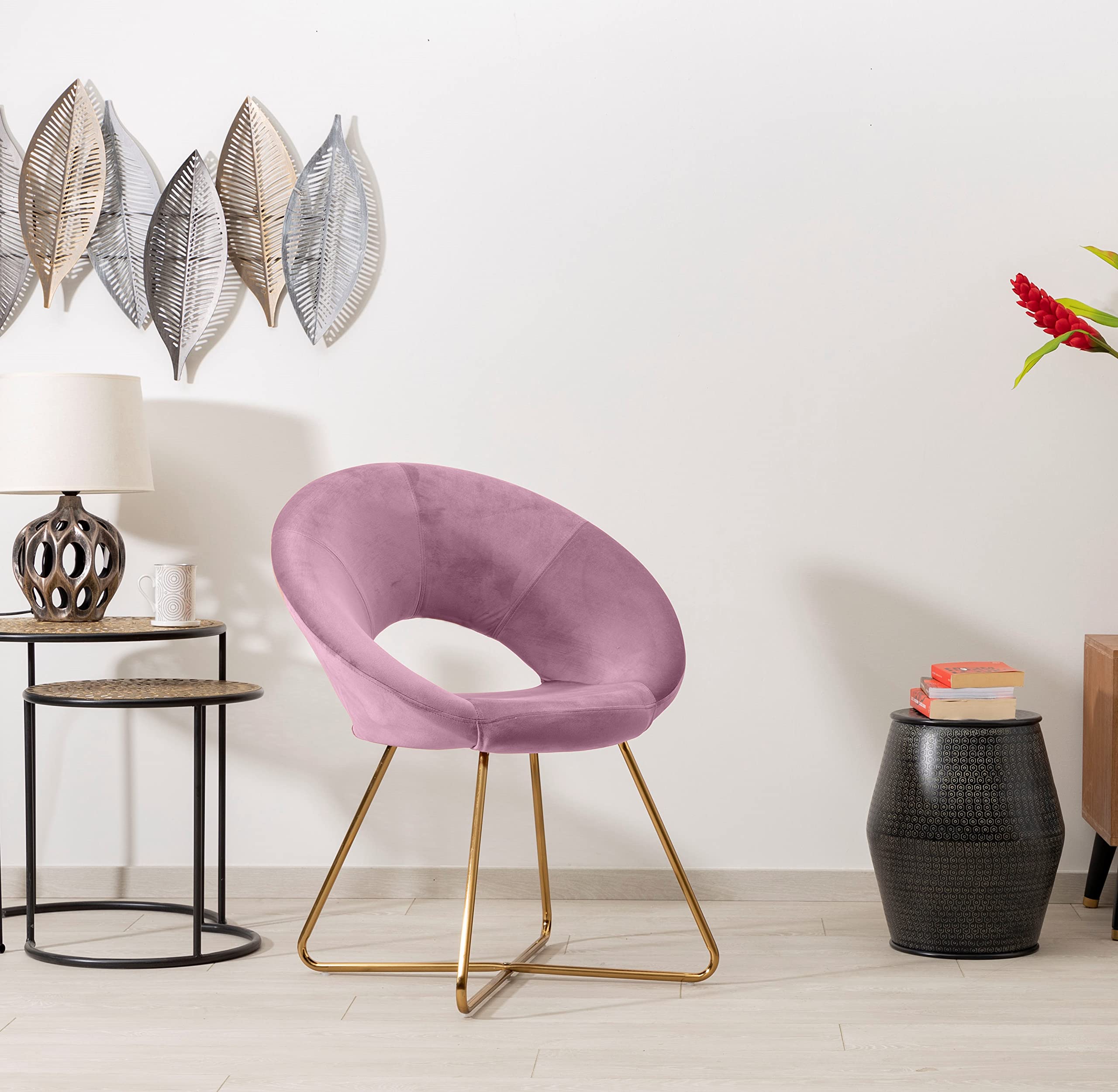 baroni-home-fauteuil-velours-rose-antique-pieds-or-74x59x84 image 4