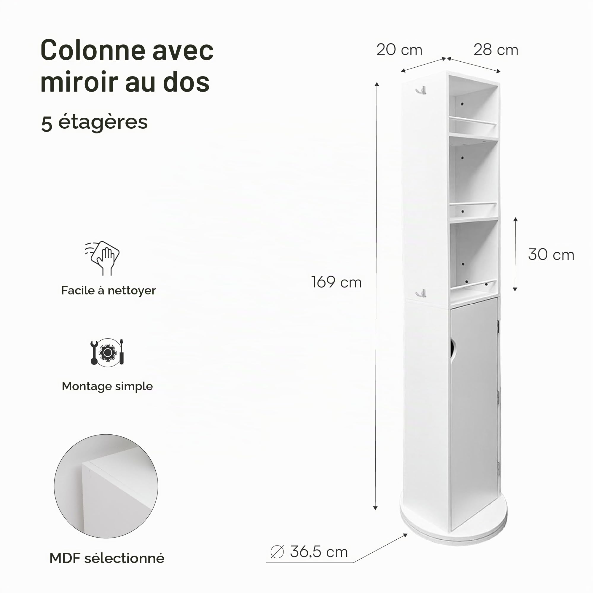 baroni-home-specchi-colonne-miroir-pivotante-360-blanc-169cm image 3