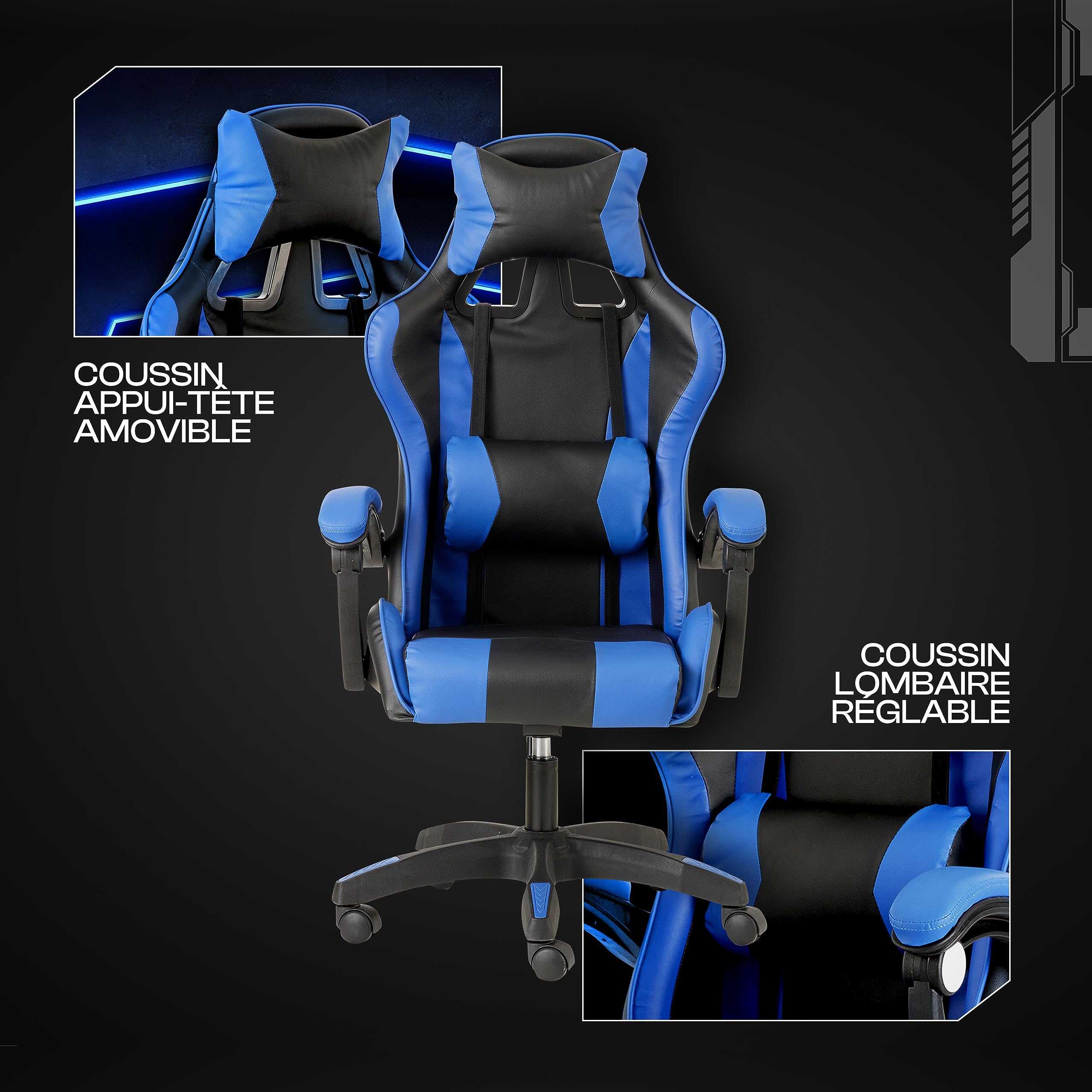 baroni-home-sedie-chaise-gaming-bleue-ergonomique-dossier image 4