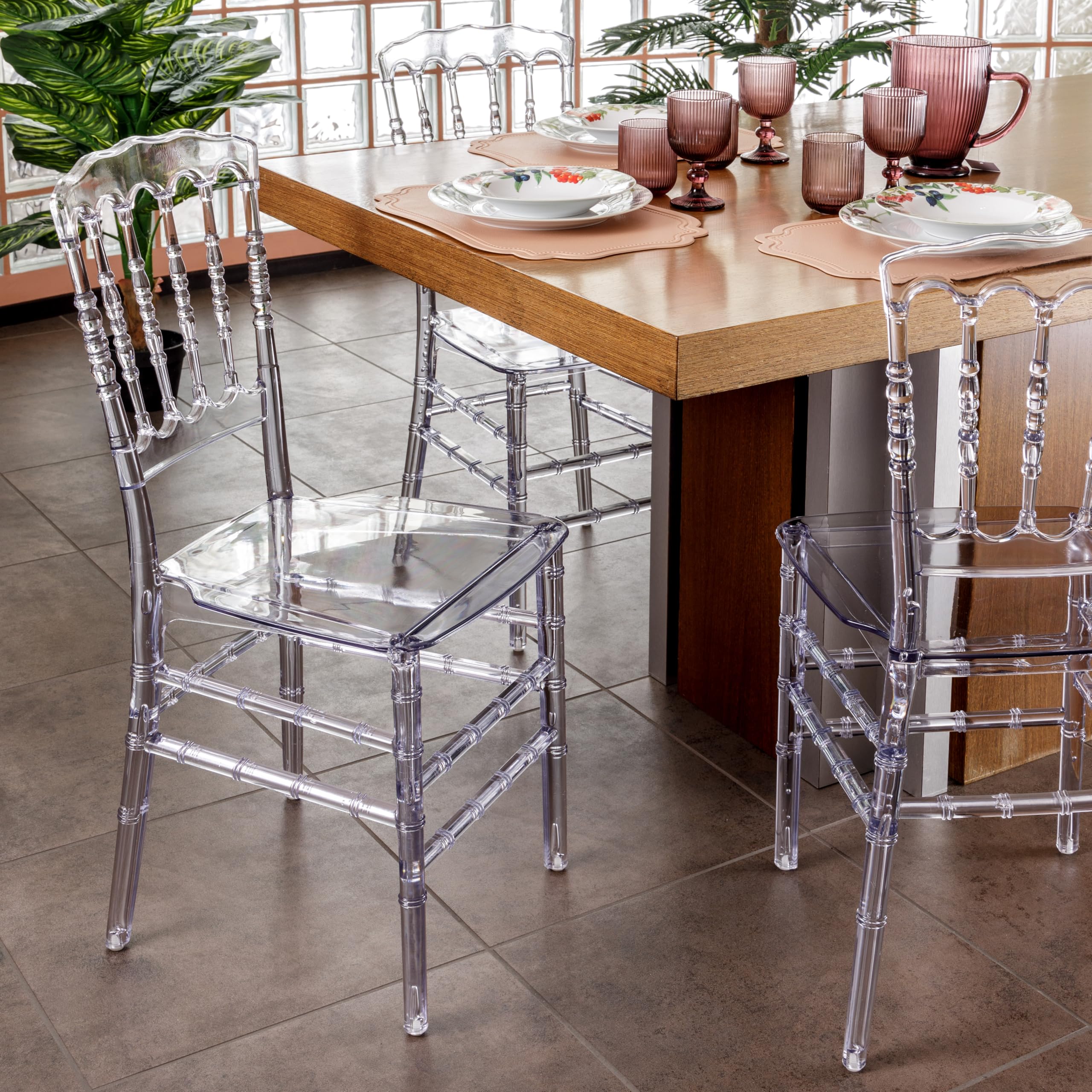 baroni-home-sedie-set-4-chaises-polycarbonate-transparent-bambou image 7