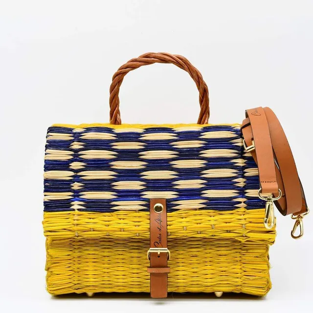 sac-cartable-en-jonc-jaune-et-bleu-25cm-cuir image 1