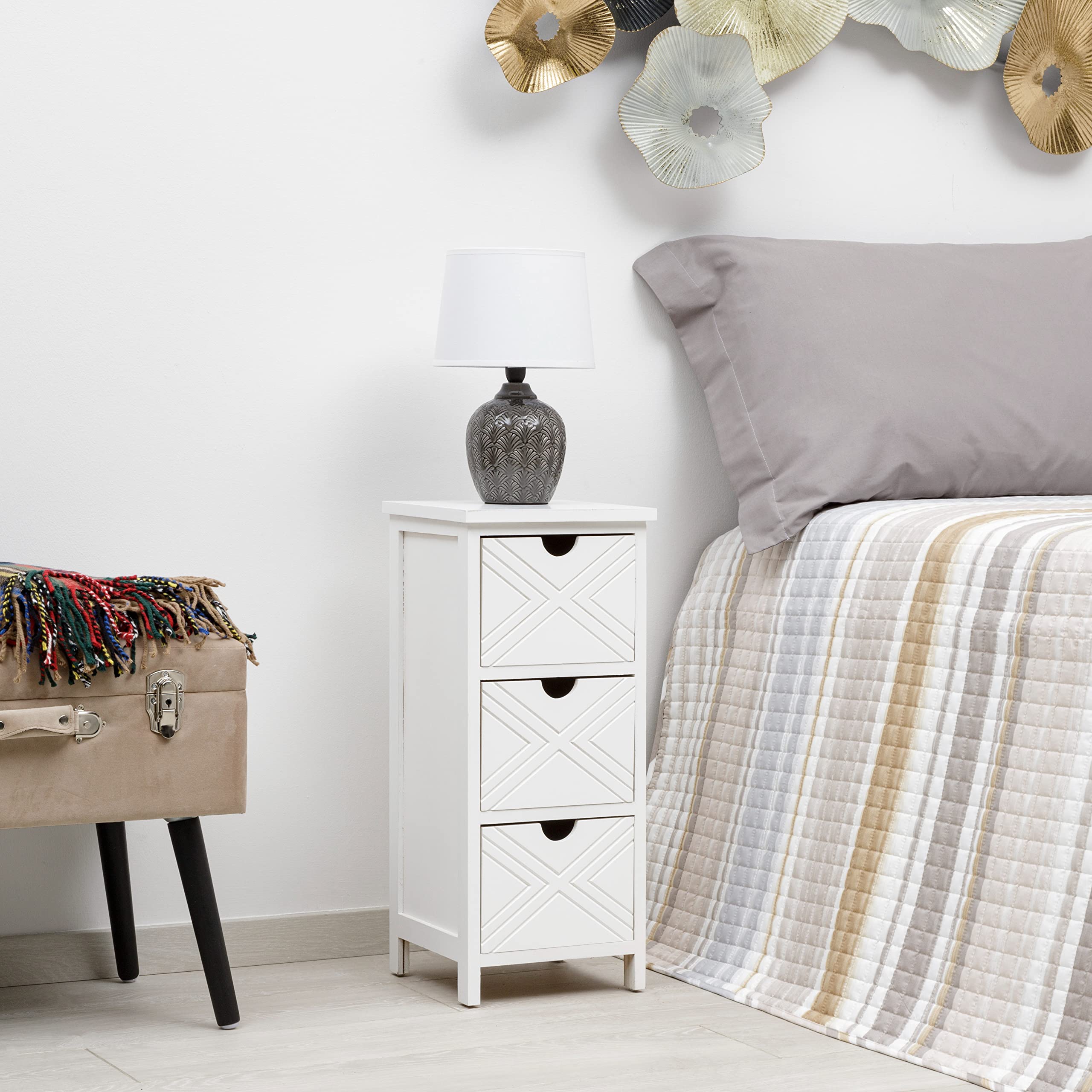 baroni-home-mobili-table-de-chevet-bois-3-tiroirs-25x25x60-cm image 2