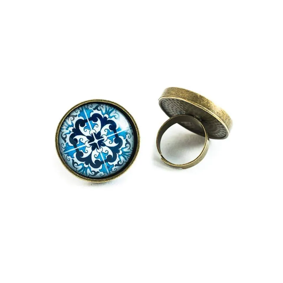 luisa-paix-o-bijoux-bague-azulejo-verre-ajustable-bleue image 1
