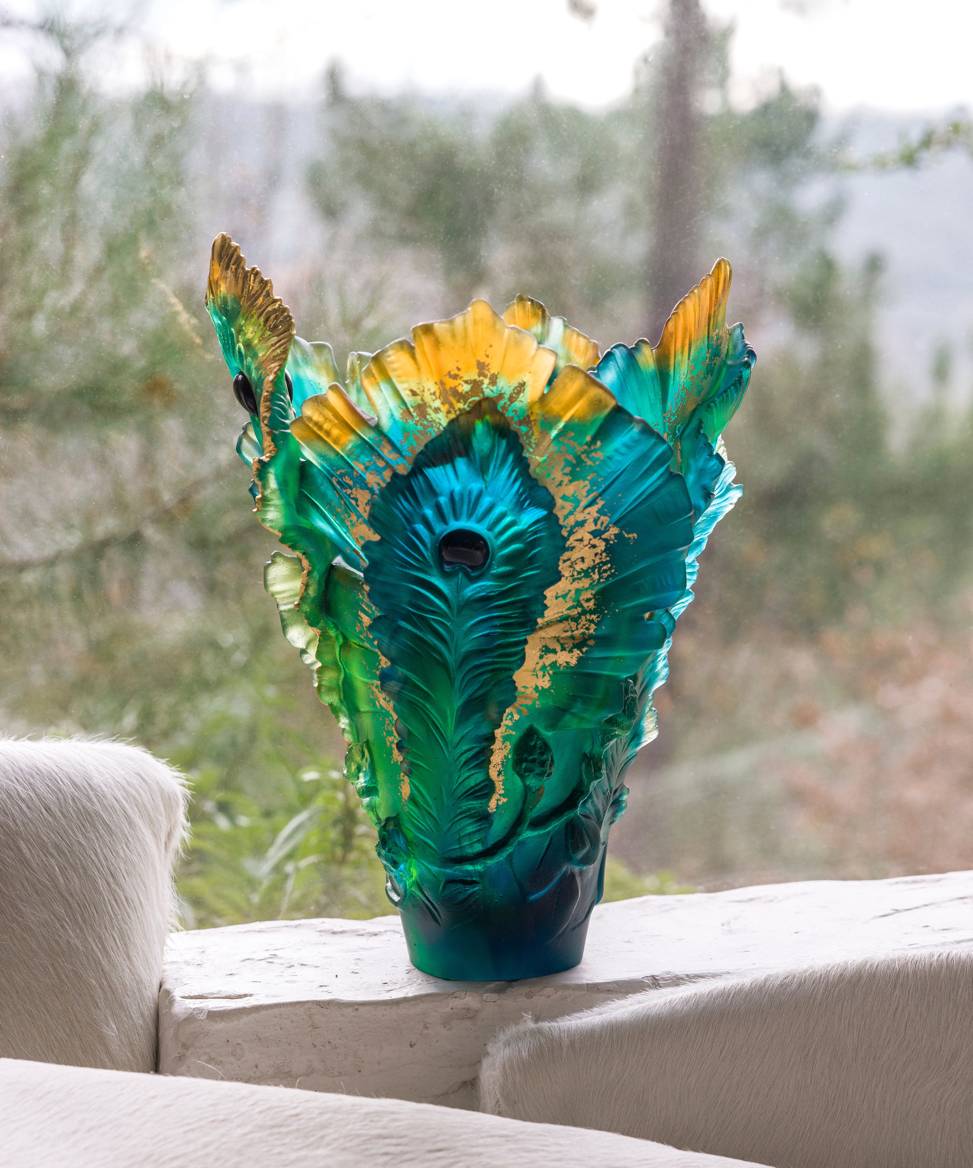 daum-univers-v-g-tal-fleur-de-paon-vase-grand-mod-le-dor-feuille-d-or image 5