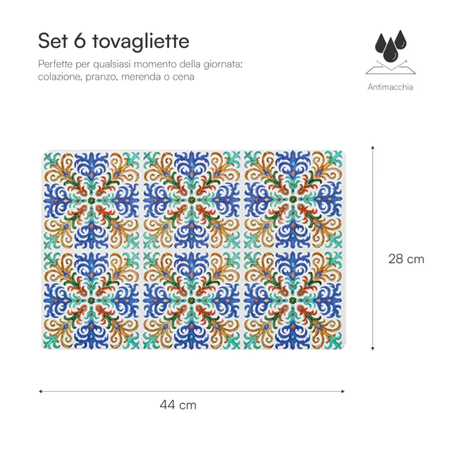 baroni-home-cucina-lot-6-sets-de-table-capri-pvc-48x28-cm image 1