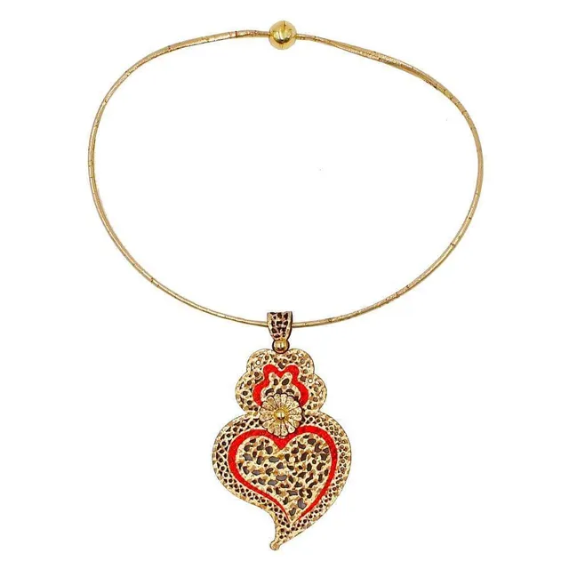 luisa-paix-o-bijoux-du-portugal-collier-li-ge-c-ur-de-viana-rouge image 1